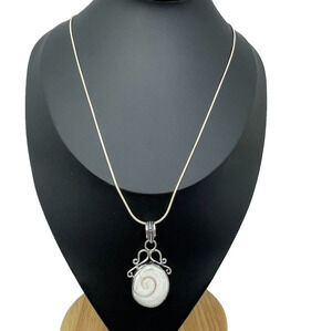 925 Swirl Shell 1.75" Pendant 20" Sterling Silver Snake Chain Necklace Nature
